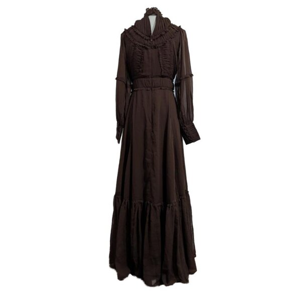 NWT: Lydia x Karen Millen Crinkle High Neck Drama Midaxi Dress Chocolate Brown - Picture 5 of 12
